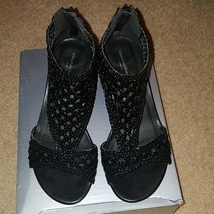 Black caged thong sandals